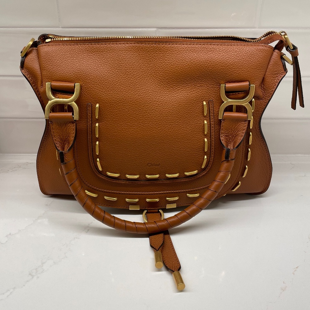 Chloe Marcie Medium Double Carry Bag - 25M Tan with Studs